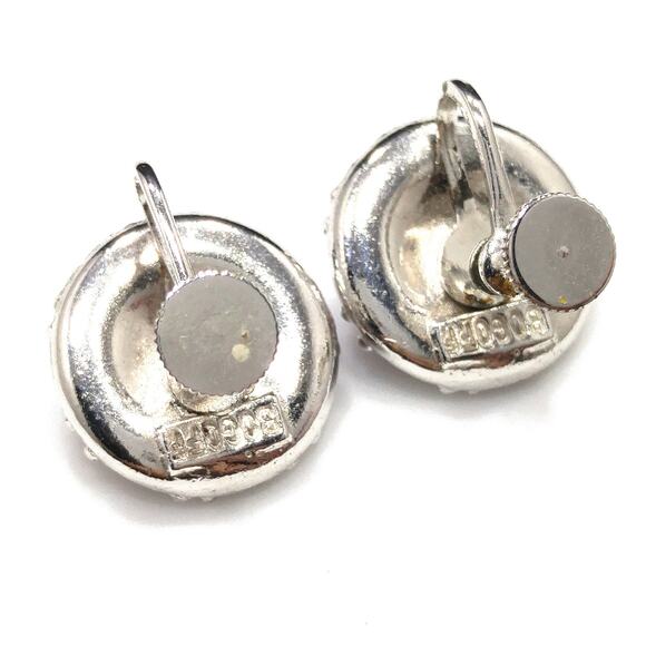 Bogoff Purple Rhinestone Screw Back Earrings, Rhodium Plated, 1940s Vintage - Picture 2 of 10